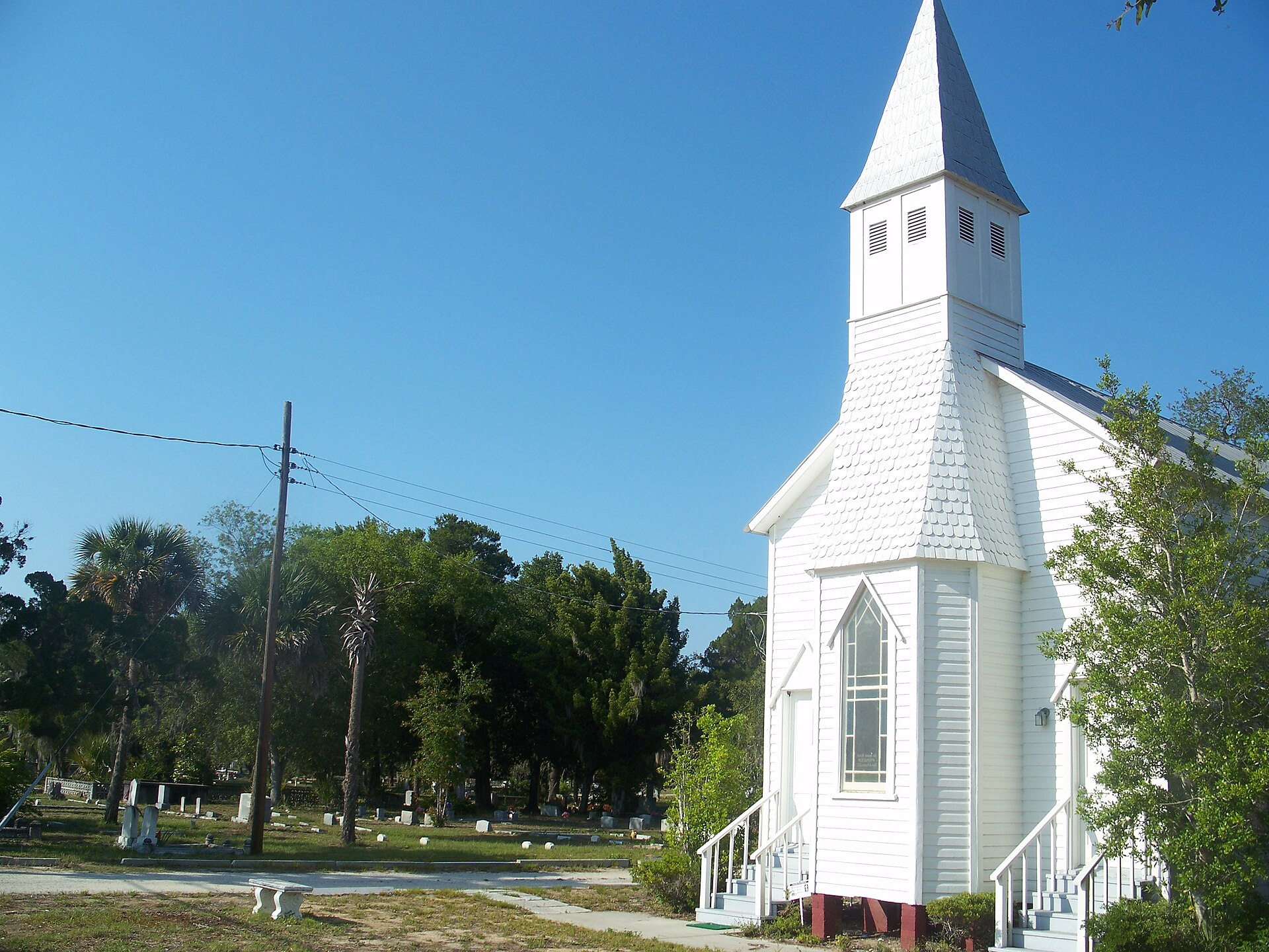 La Grange Community Church near the historic cemetery in Titusville.